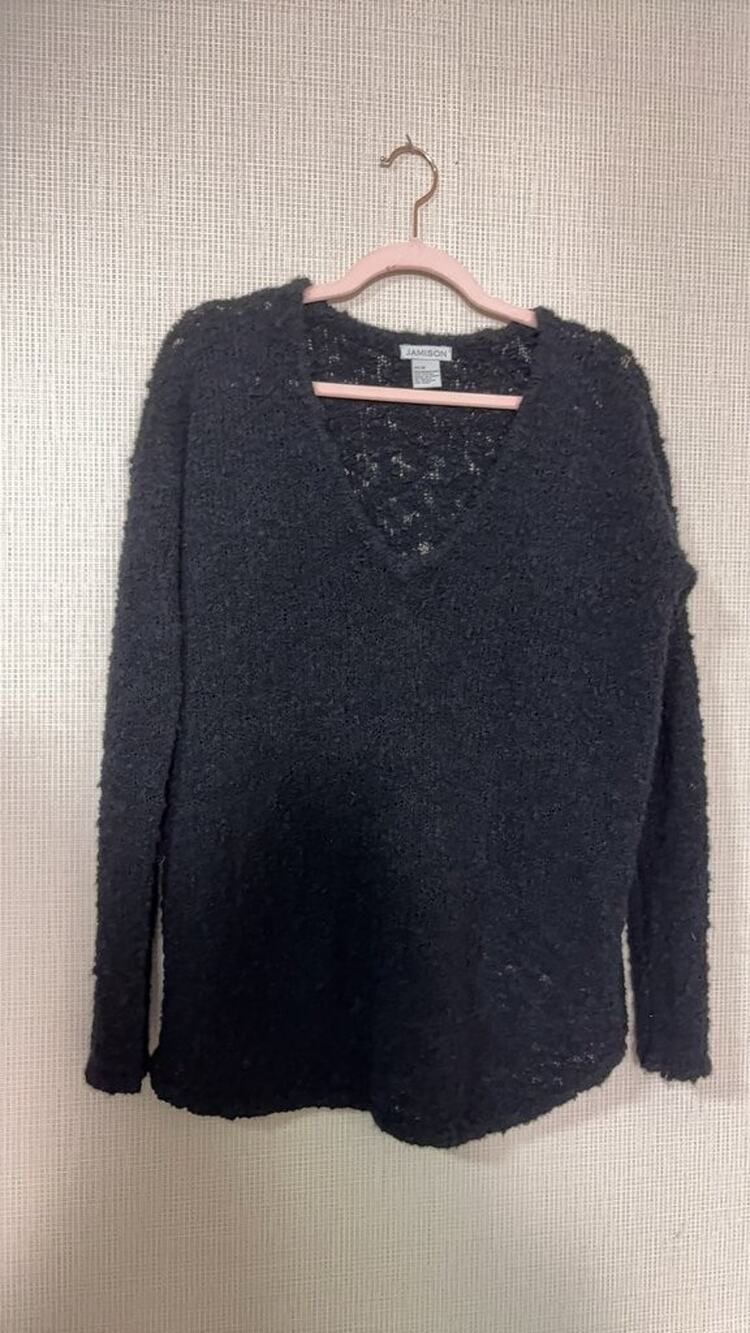 Jamison Black Boucle Wool Blend V-Neck Sweater